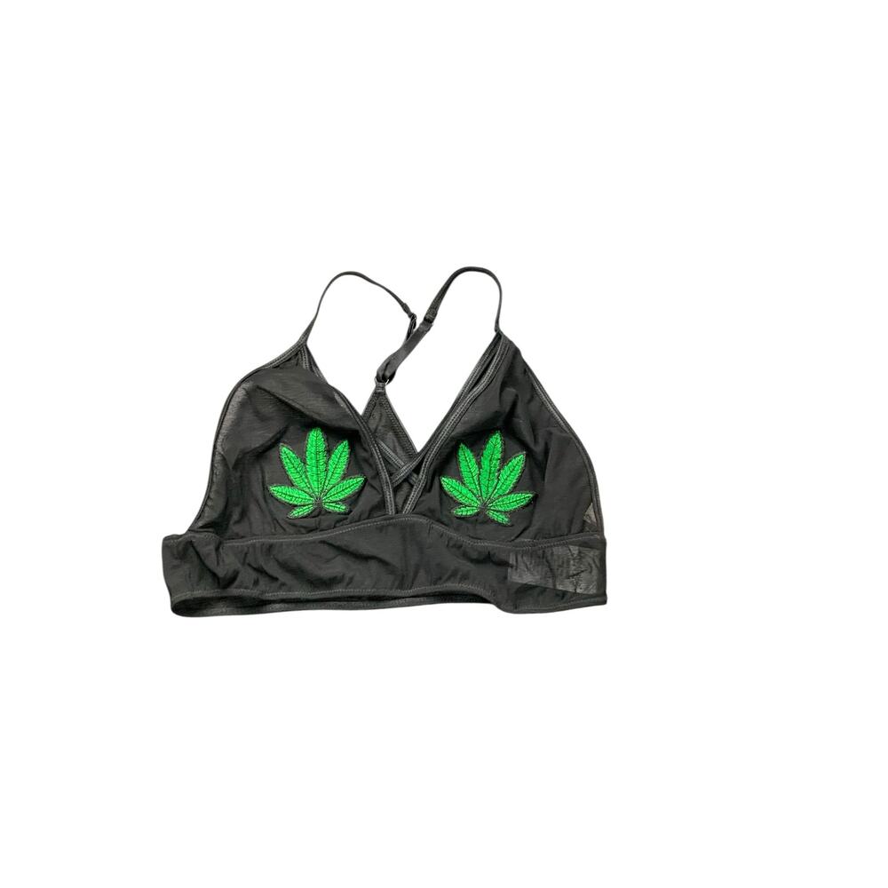 Spencer’s Cannabis Leaf Bralette Black Mesh Triangle Bra NWT Adult S/M